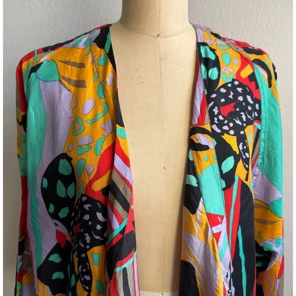 AR USAGI Vintage 80s Retro 100% Silk Blazer Bold‎ Amazing sz Medium EUC